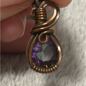Brass Wire Wrapped Amethyst Stone on Brass Chain